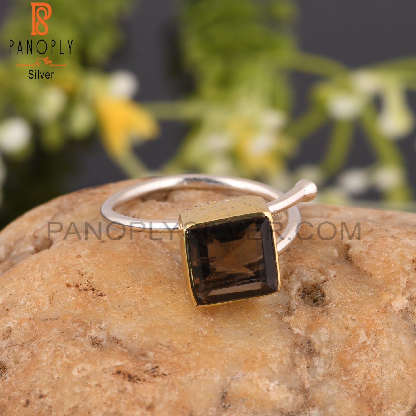 Smoky Square 925 Sterling Silver Beautiful Ring
