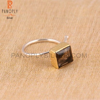 Smoky Square 925 Sterling Silver Beautiful Ring