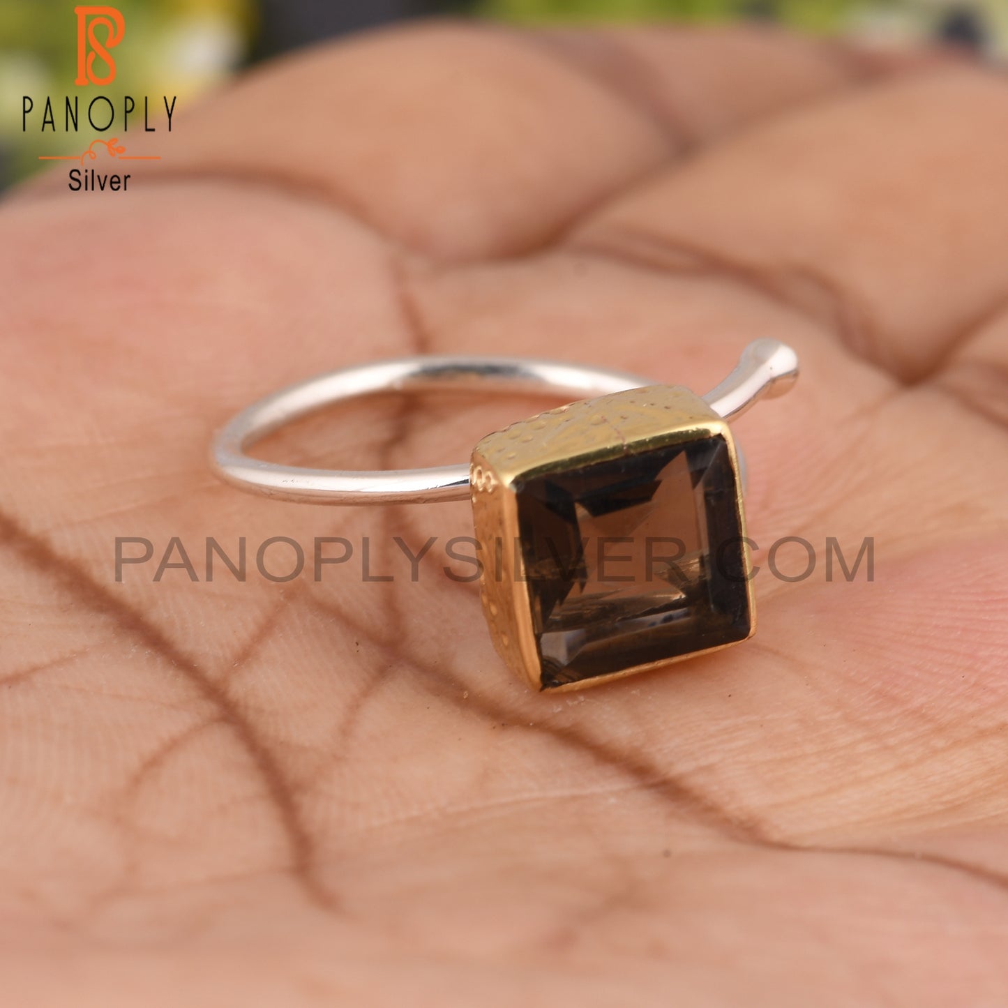 Smoky Square 925 Sterling Silver Beautiful Ring