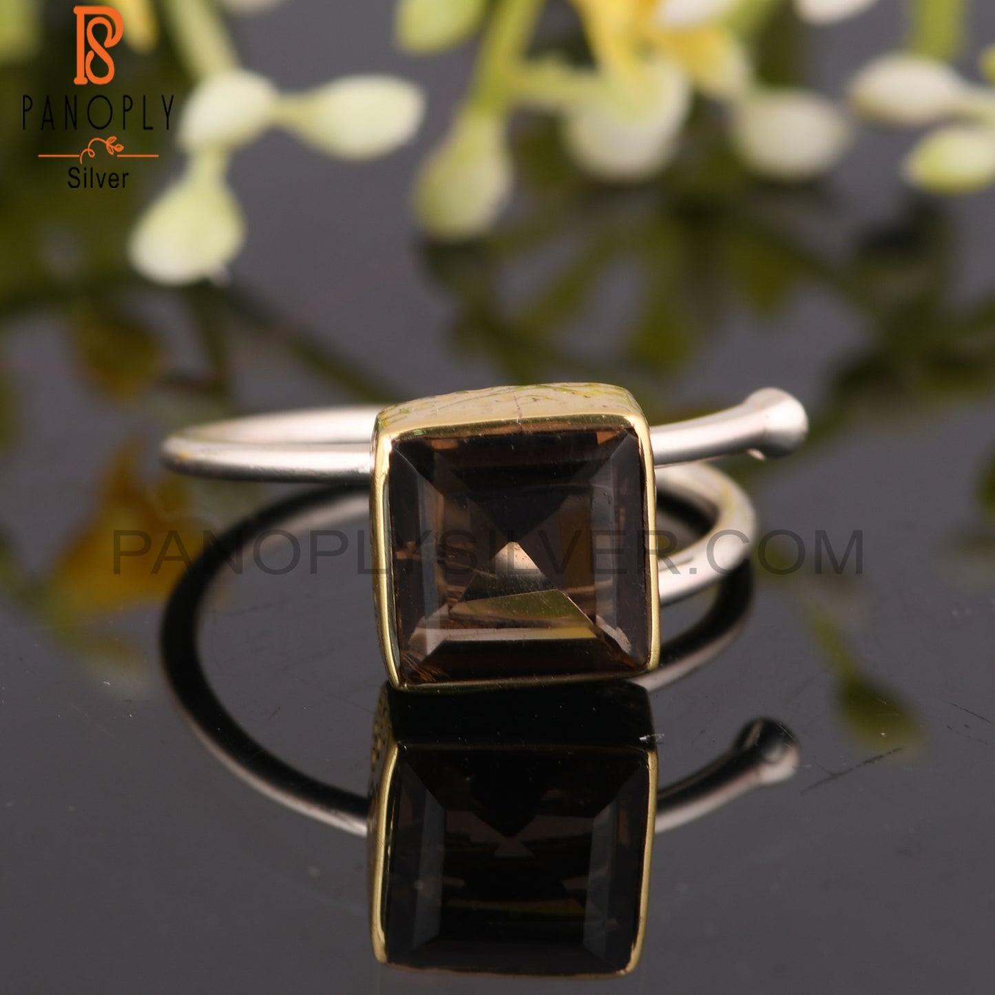 Smoky Square 925 Sterling Silver Beautiful Ring