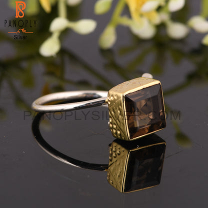 Smoky Square 925 Sterling Silver Beautiful Ring