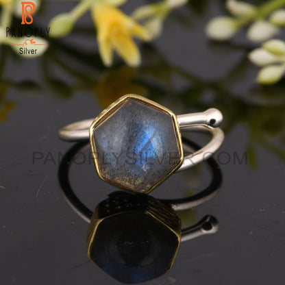 Labradorite Hexagon 925 Sterling Silver Cute Ring