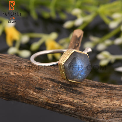 Labradorite Hexagon 925 Sterling Silver Cute Ring