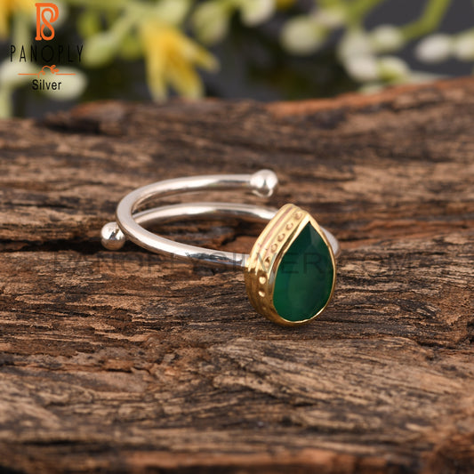 Pear Green Onyx 925 Sterling Silver Ring