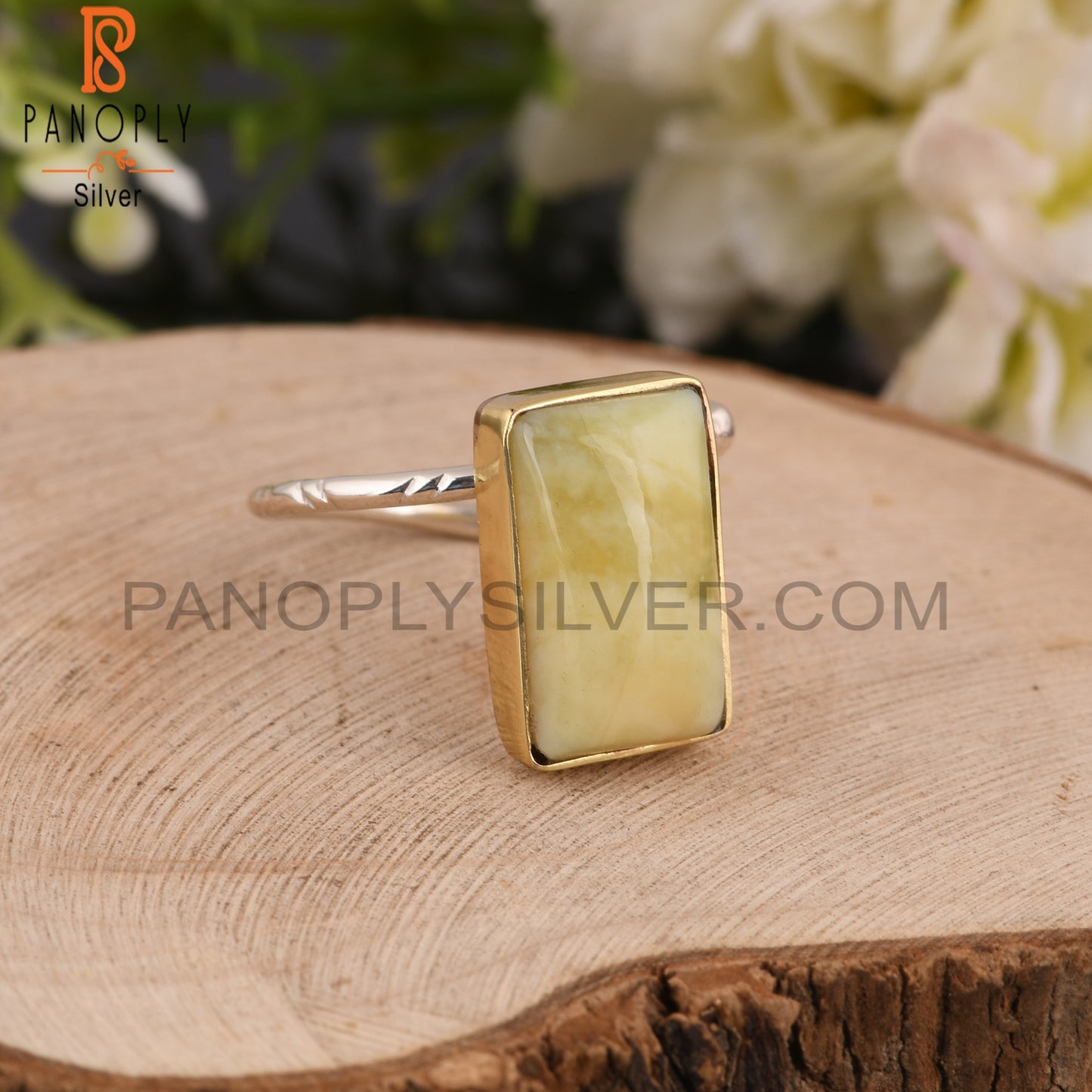 Yellow Opal 925 Sterling Silver Ring For Party Wear