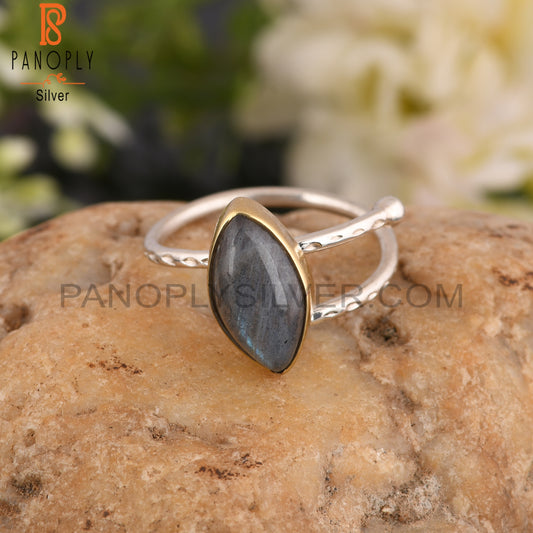 Labradorite Marquoise 925 Sterling Silver Texture Band Ring