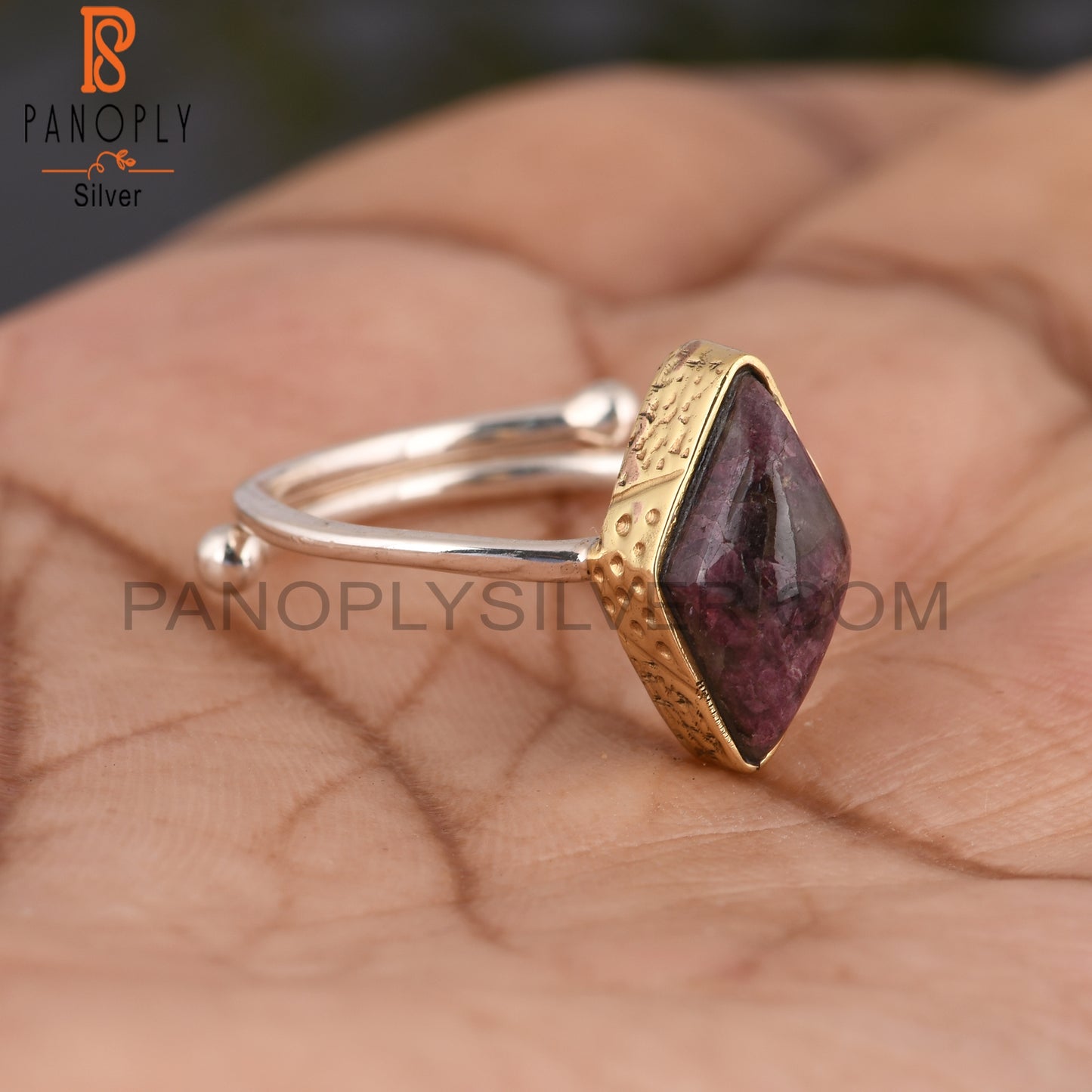 Tourmaline Quartz Diamond 925 Silver Vintage Ring