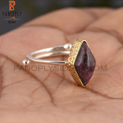 Tourmaline Quartz Diamond 925 Silver Vintage Ring