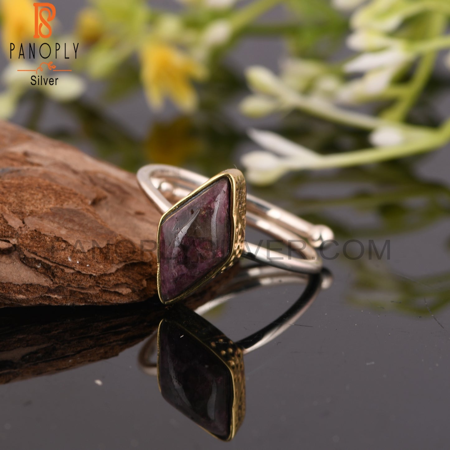 Tourmaline Quartz Diamond 925 Silver Vintage Ring