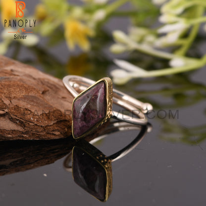 Tourmaline Quartz Diamond 925 Silver Vintage Ring