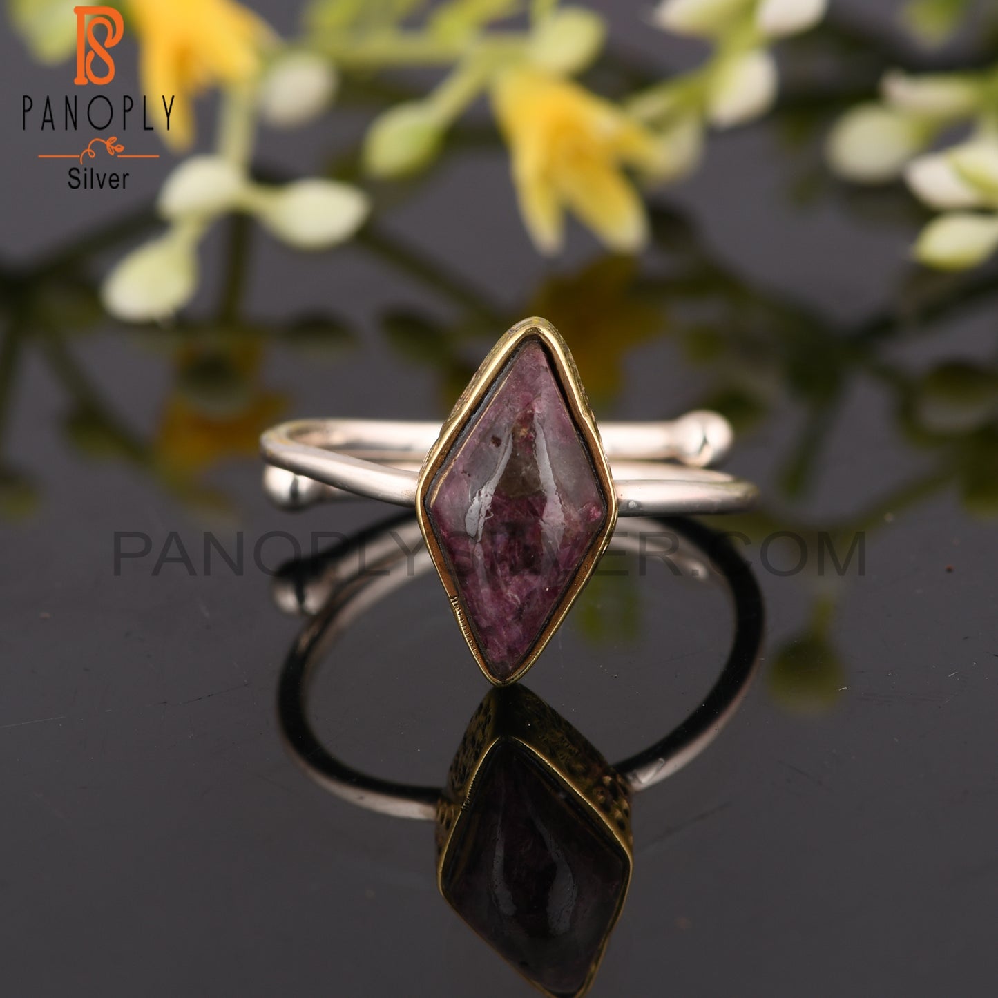 Tourmaline Quartz Diamond 925 Silver Vintage Ring