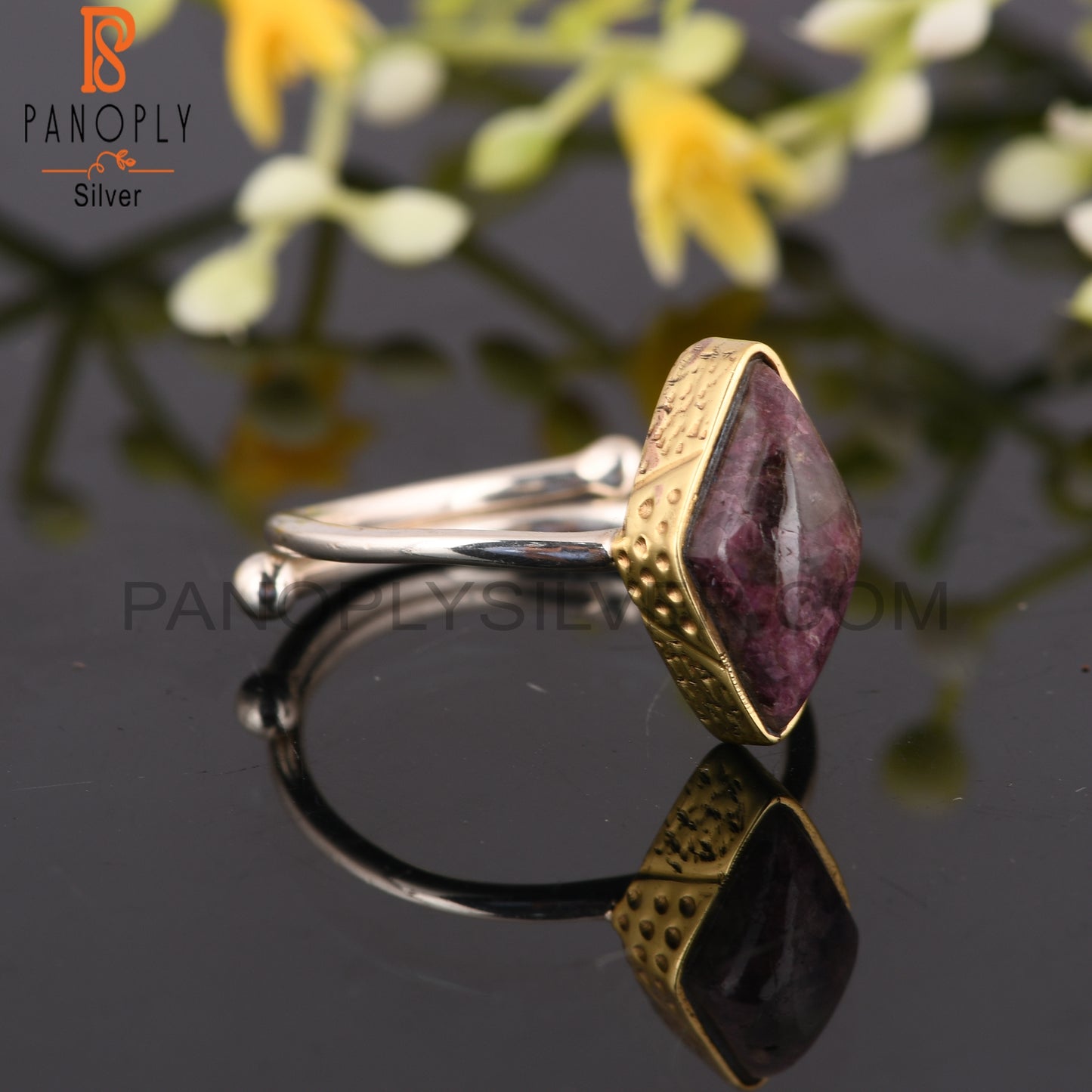Tourmaline Quartz Diamond 925 Silver Vintage Ring