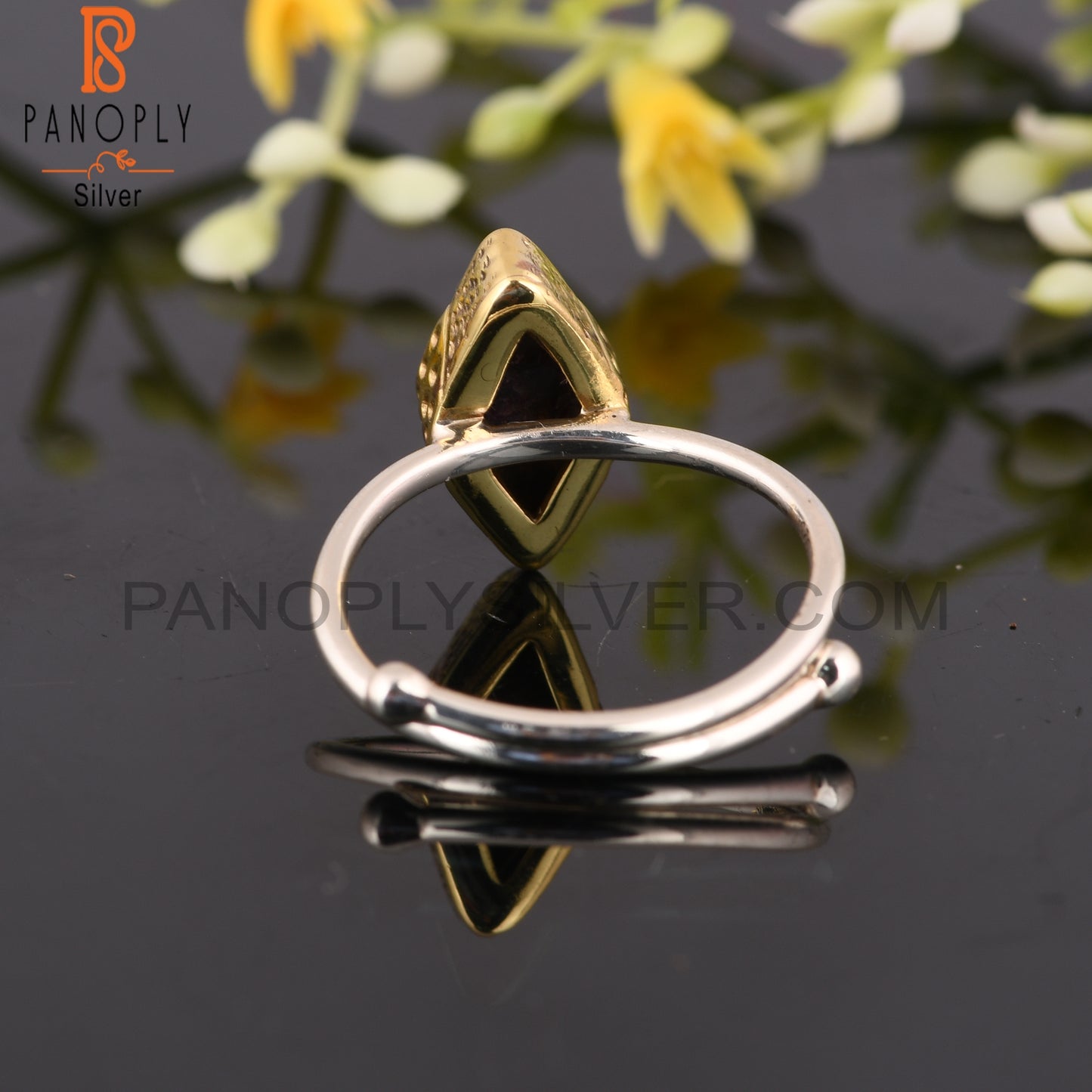 Tourmaline Quartz Diamond 925 Silver Vintage Ring