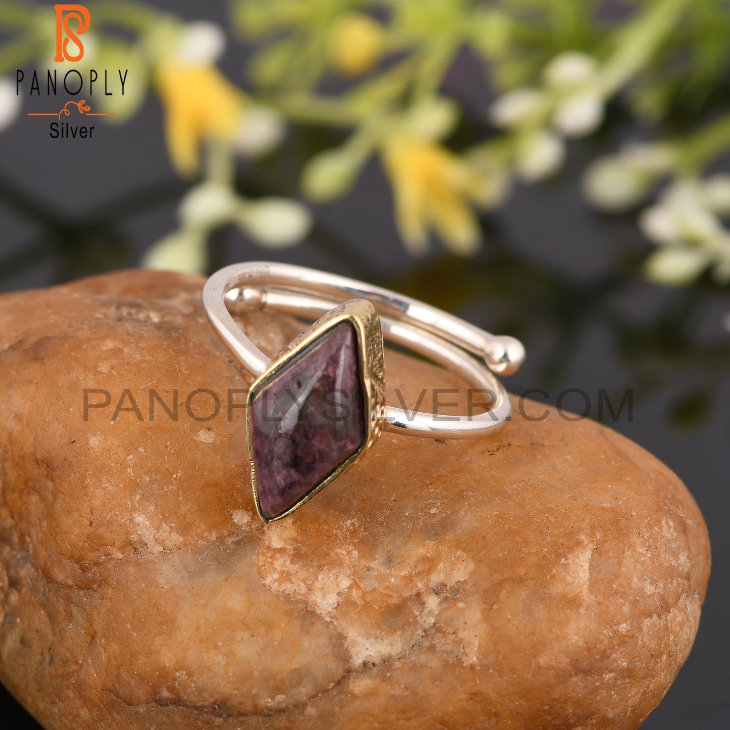 Tourmaline Quartz Diamond 925 Silver Vintage Ring