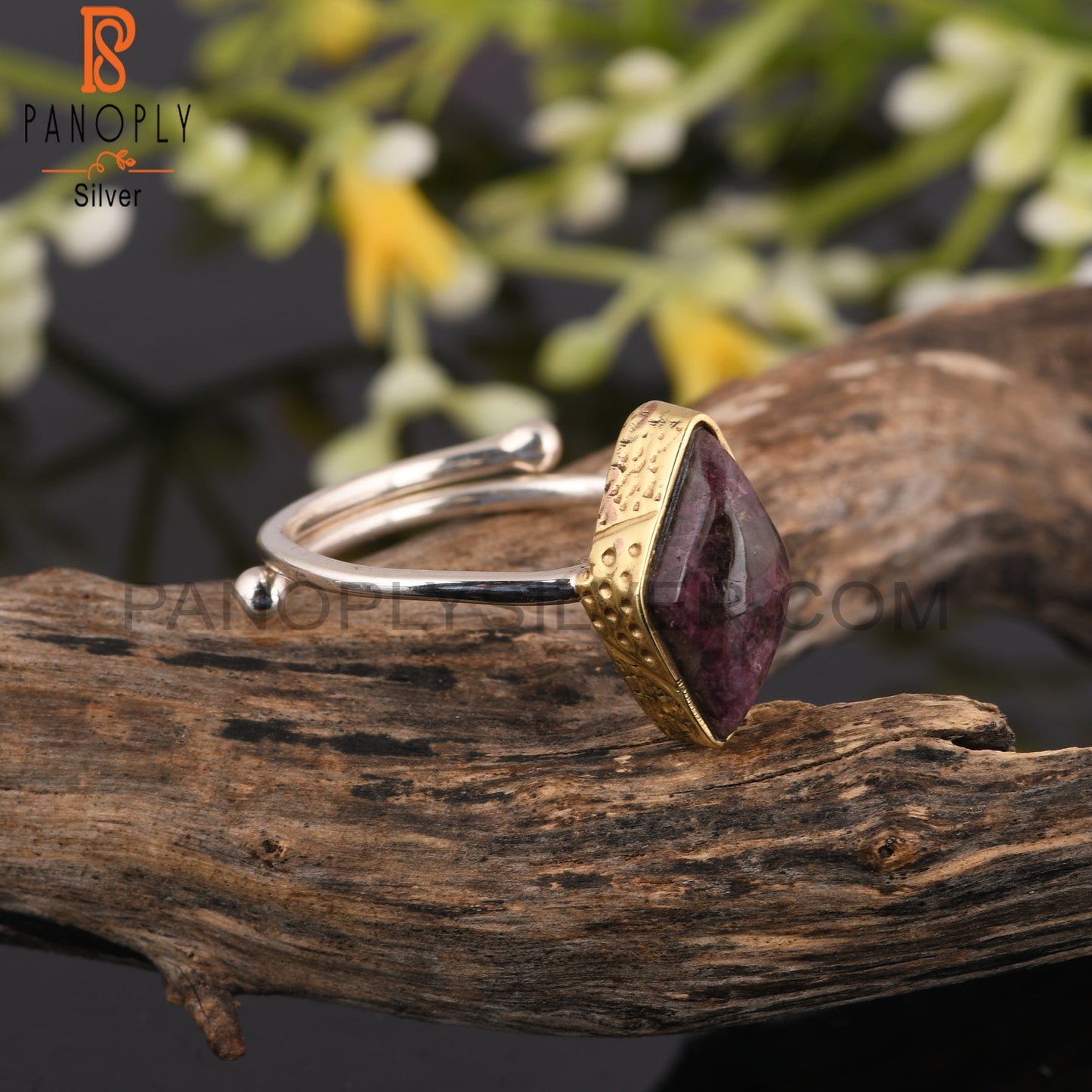 Tourmaline Quartz Diamond 925 Silver Vintage Ring