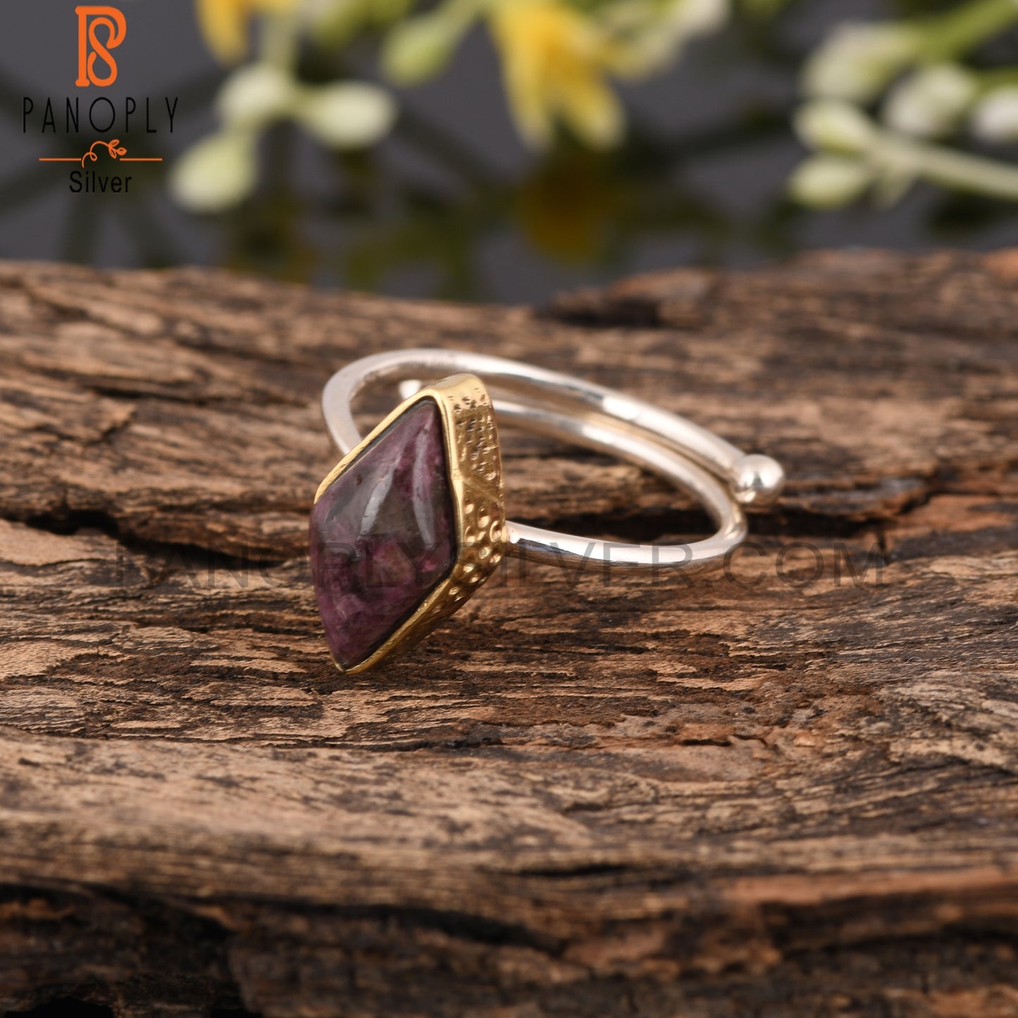 Tourmaline Quartz Diamond 925 Silver Vintage Ring