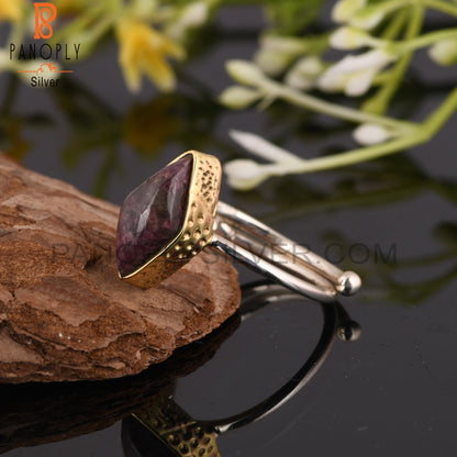 Tourmaline Quartz Diamond 925 Silver Vintage Ring