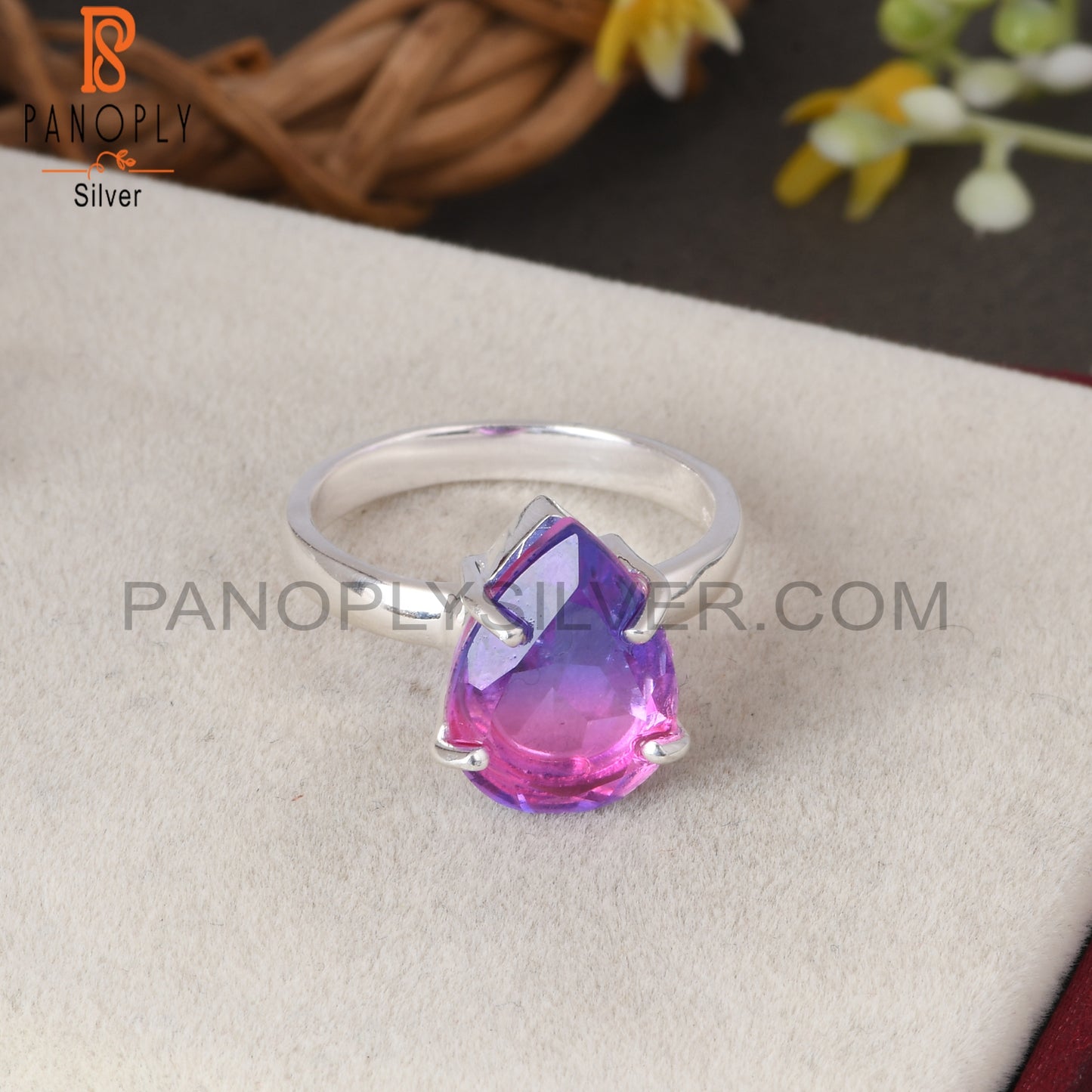 Bio Tourmaline Doublet Quartz Pear 925 Sterling Silver Ring
