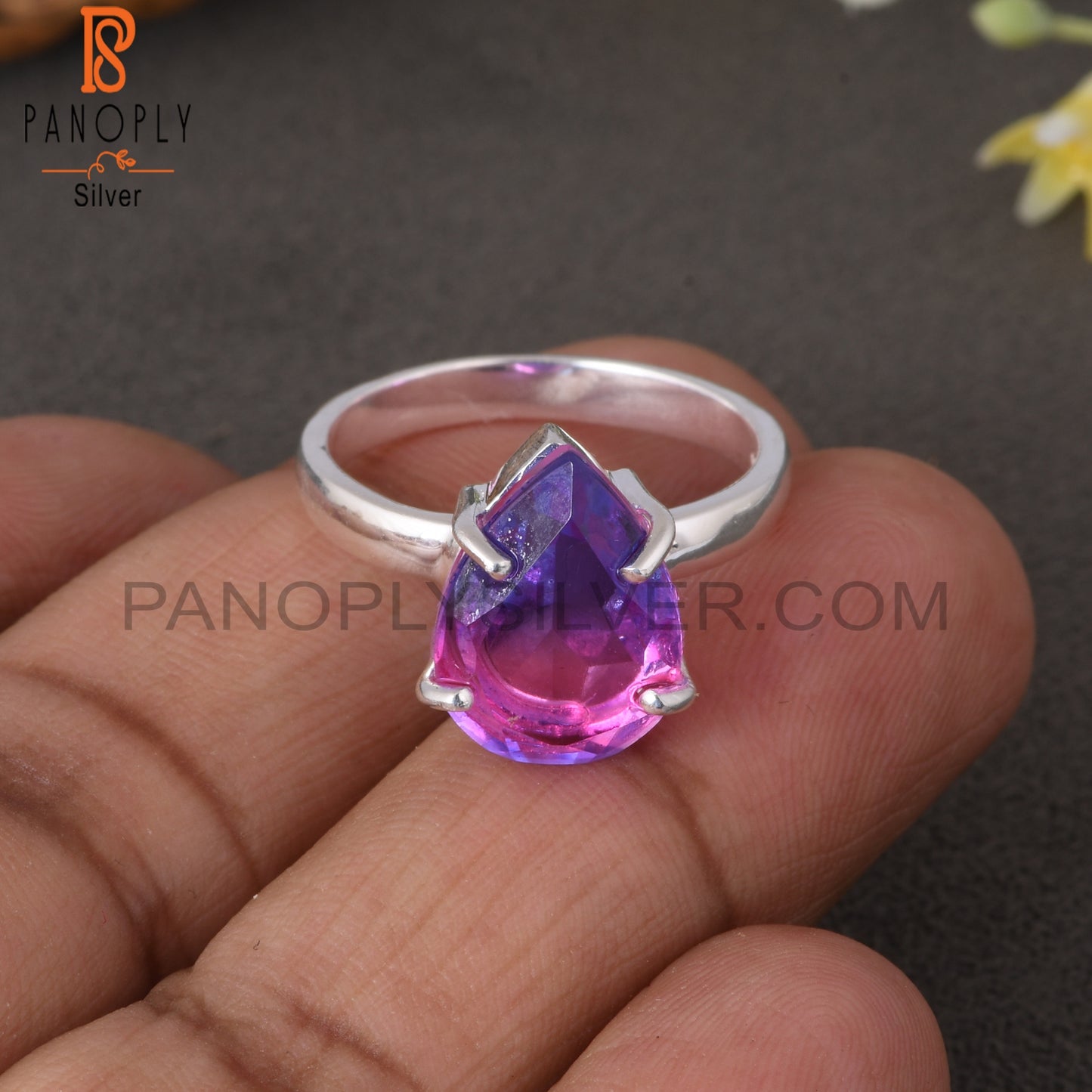 Bio Tourmaline Doublet Quartz Pear 925 Sterling Silver Ring