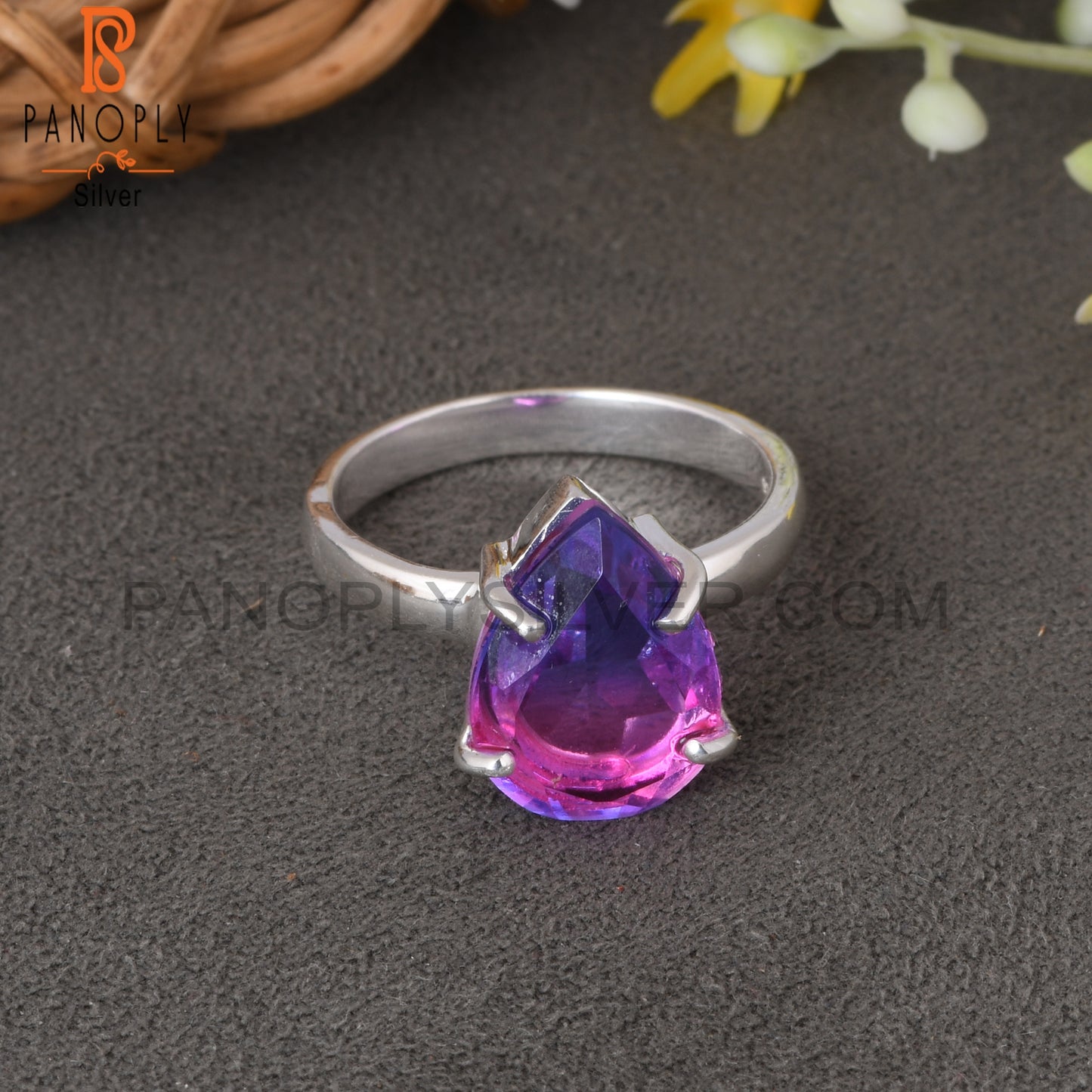 Bio Tourmaline Doublet Quartz Pear 925 Sterling Silver Ring