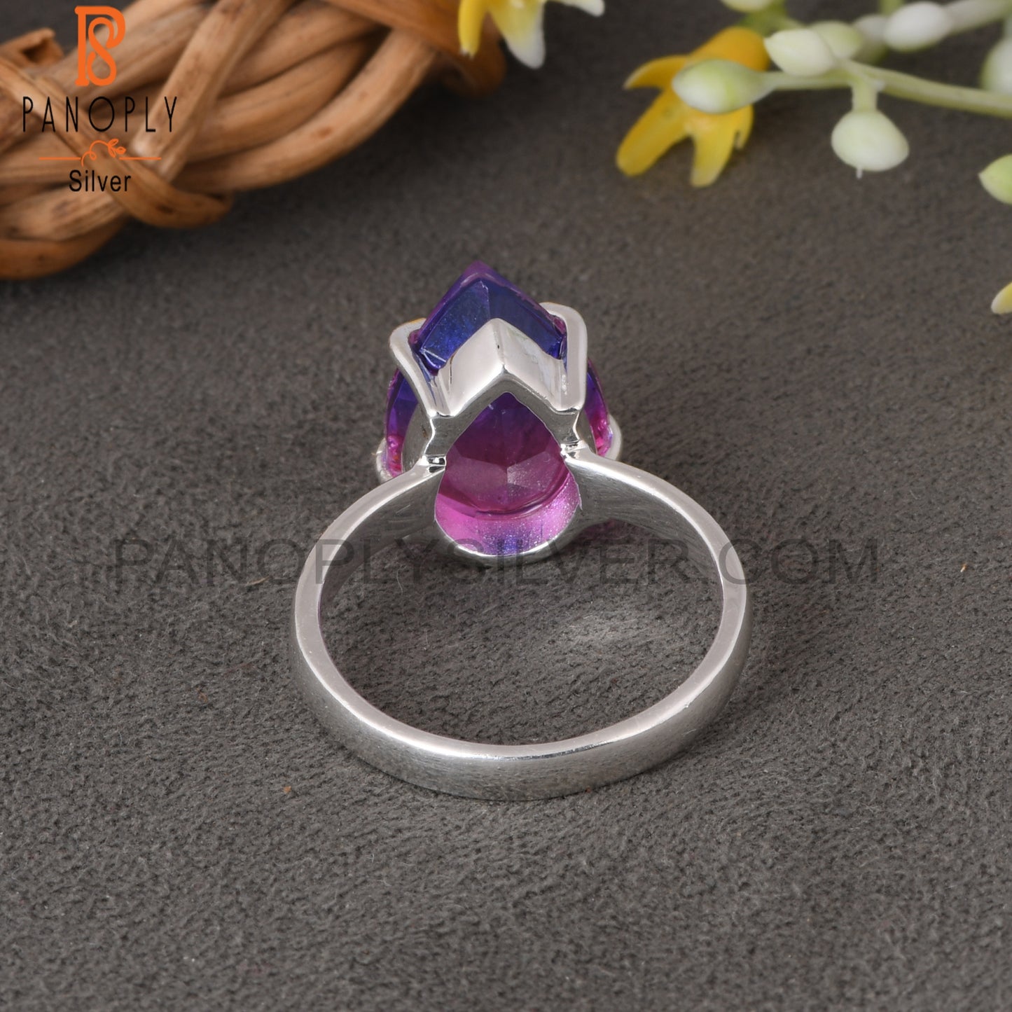 Bio Tourmaline Doublet Quartz Pear 925 Sterling Silver Ring