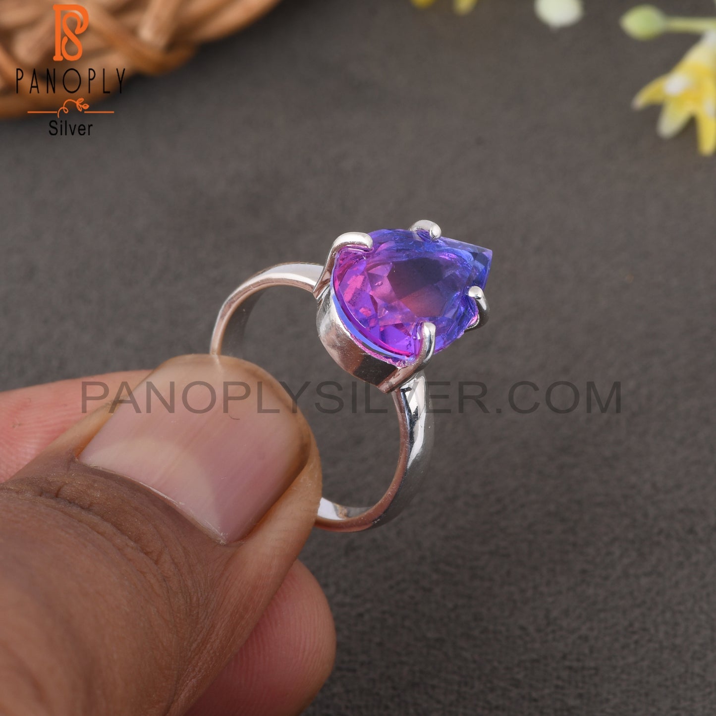 Bio Tourmaline Doublet Quartz Pear 925 Sterling Silver Ring