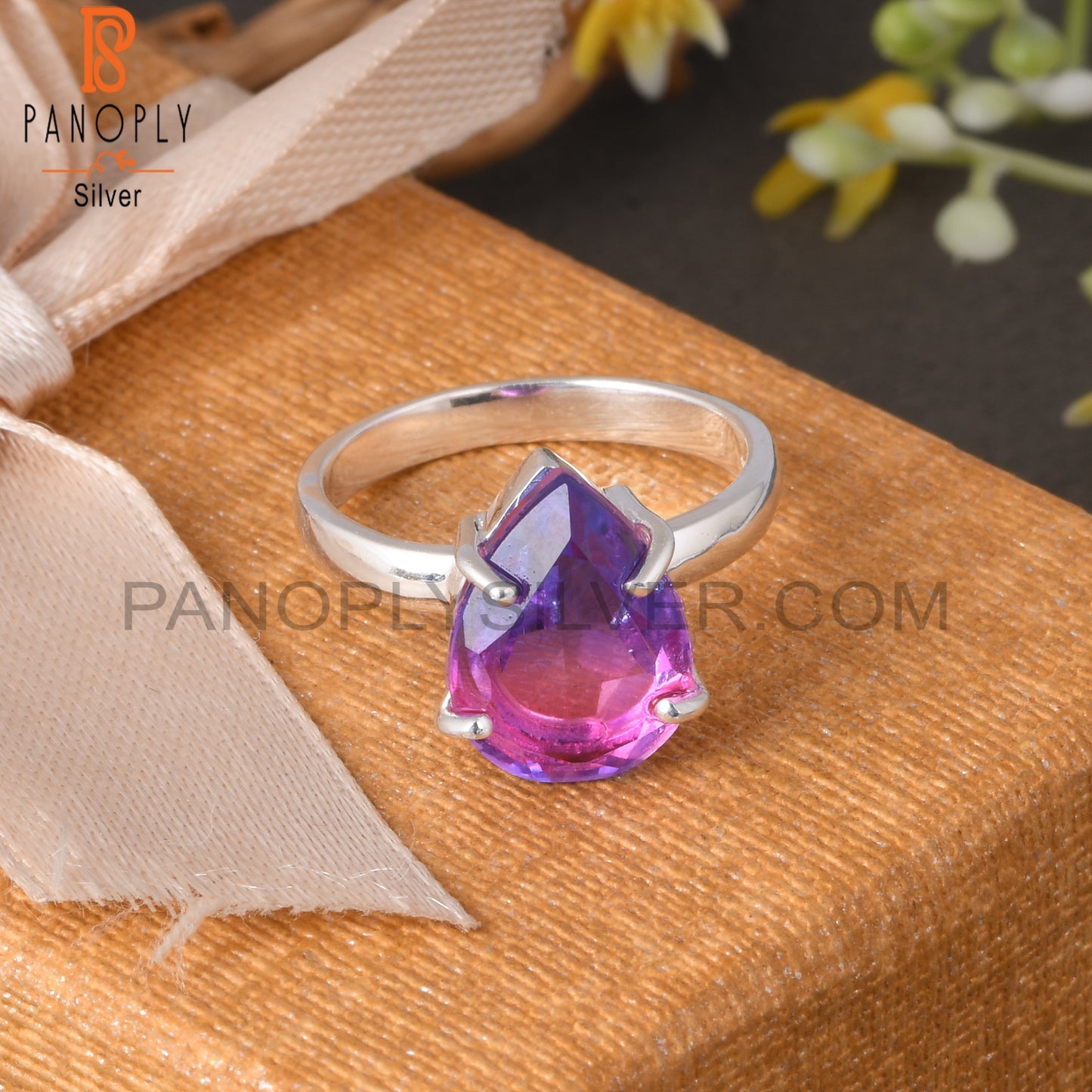 Bio Tourmaline Doublet Quartz Pear 925 Sterling Silver Ring
