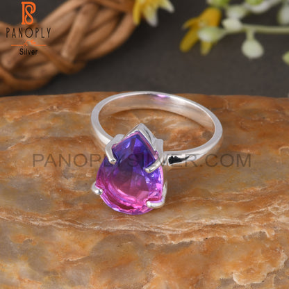 Bio Tourmaline Doublet Quartz Pear 925 Sterling Silver Ring