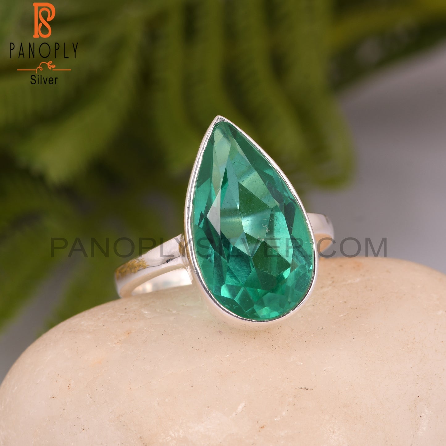 Doublet Colombian Emerald Quartz Pear 925 Silver Ring