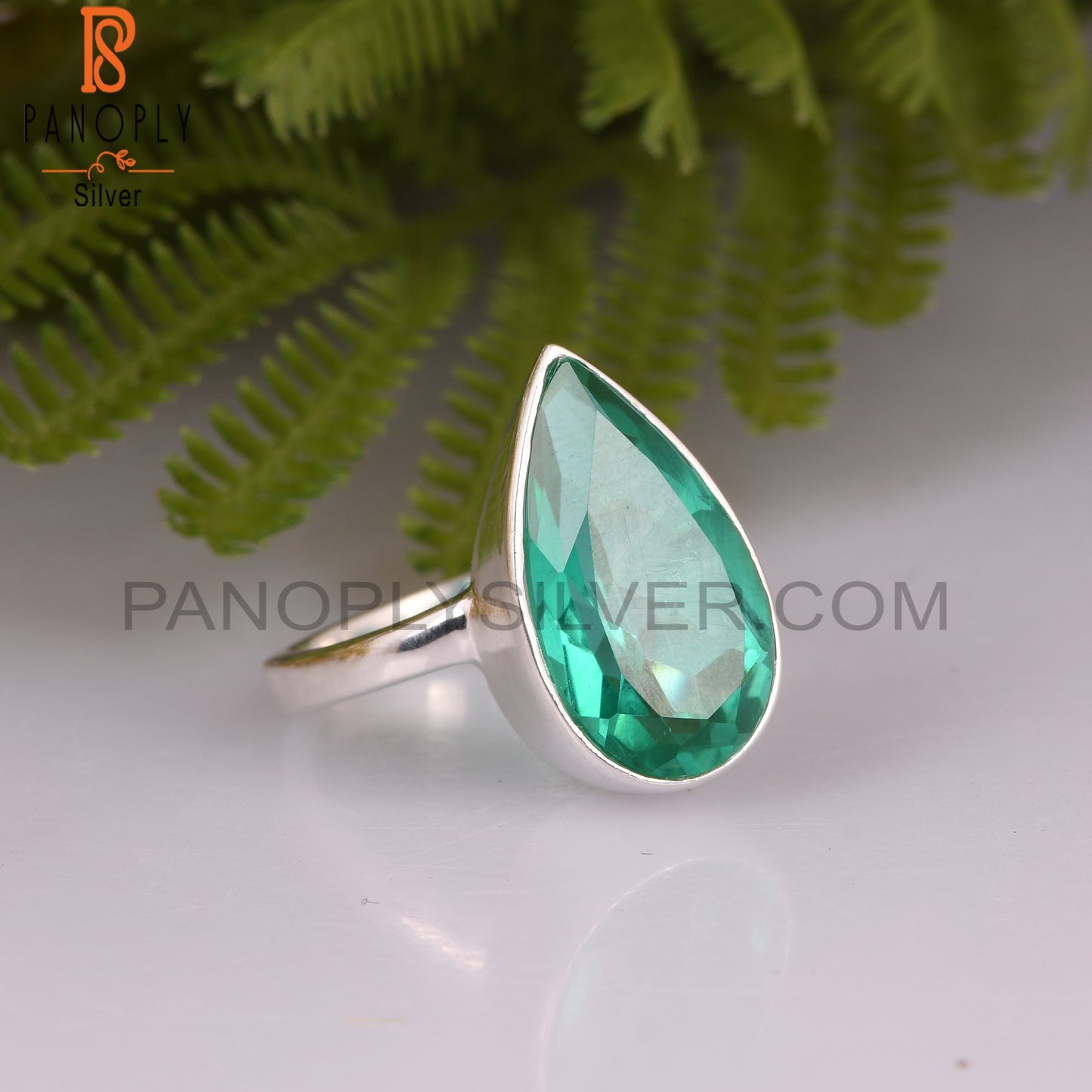 Doublet Colombian Emerald Quartz Pear 925 Silver Ring