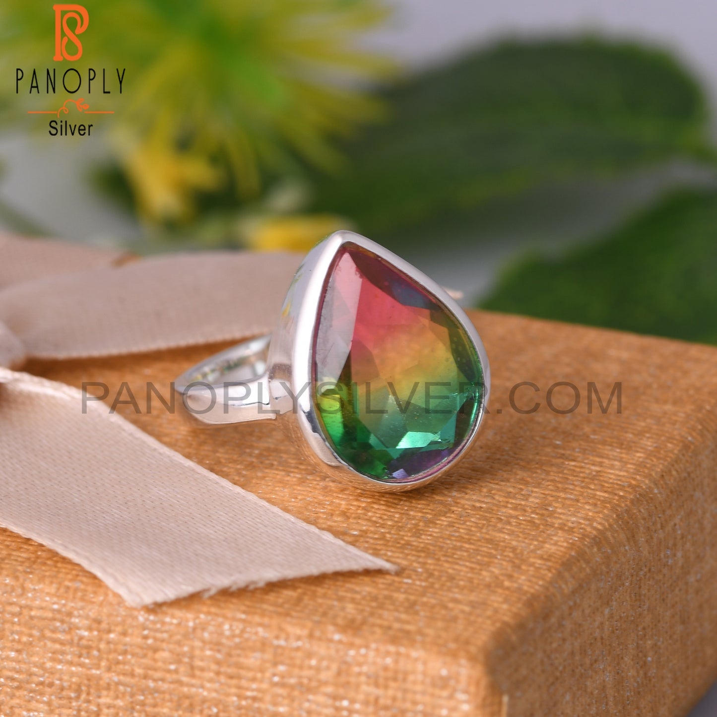 Bio Mystic Doublet Quartz Pear 925 Sterling Silver Ring