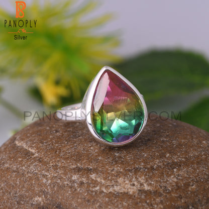 Bio Mystic Doublet Quartz Pear 925 Sterling Silver Ring