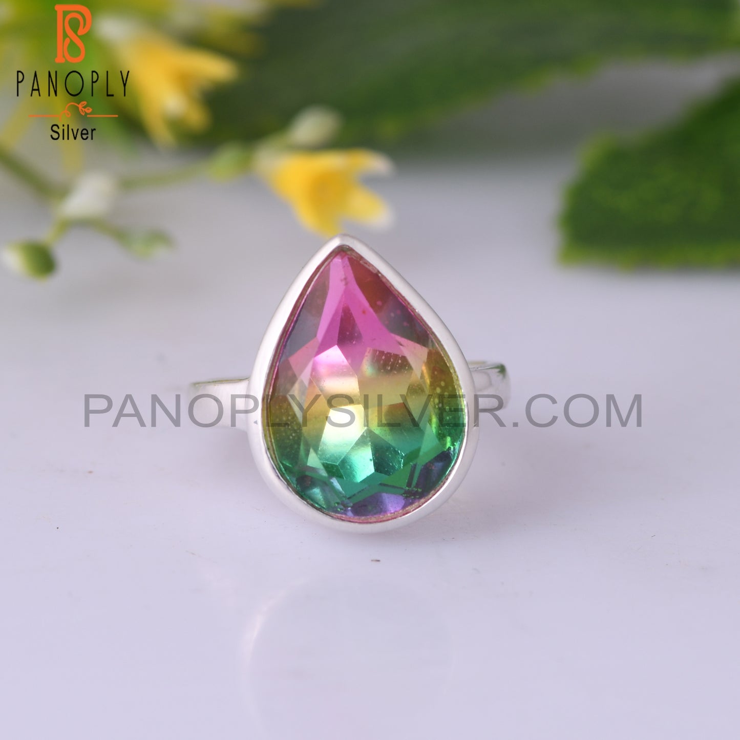Bio Mystic Doublet Quartz Pear 925 Sterling Silver Ring
