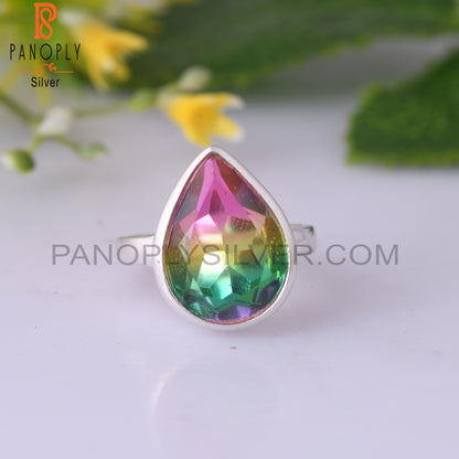 Bio Mystic Doublet Quartz Pear 925 Sterling Silver Ring