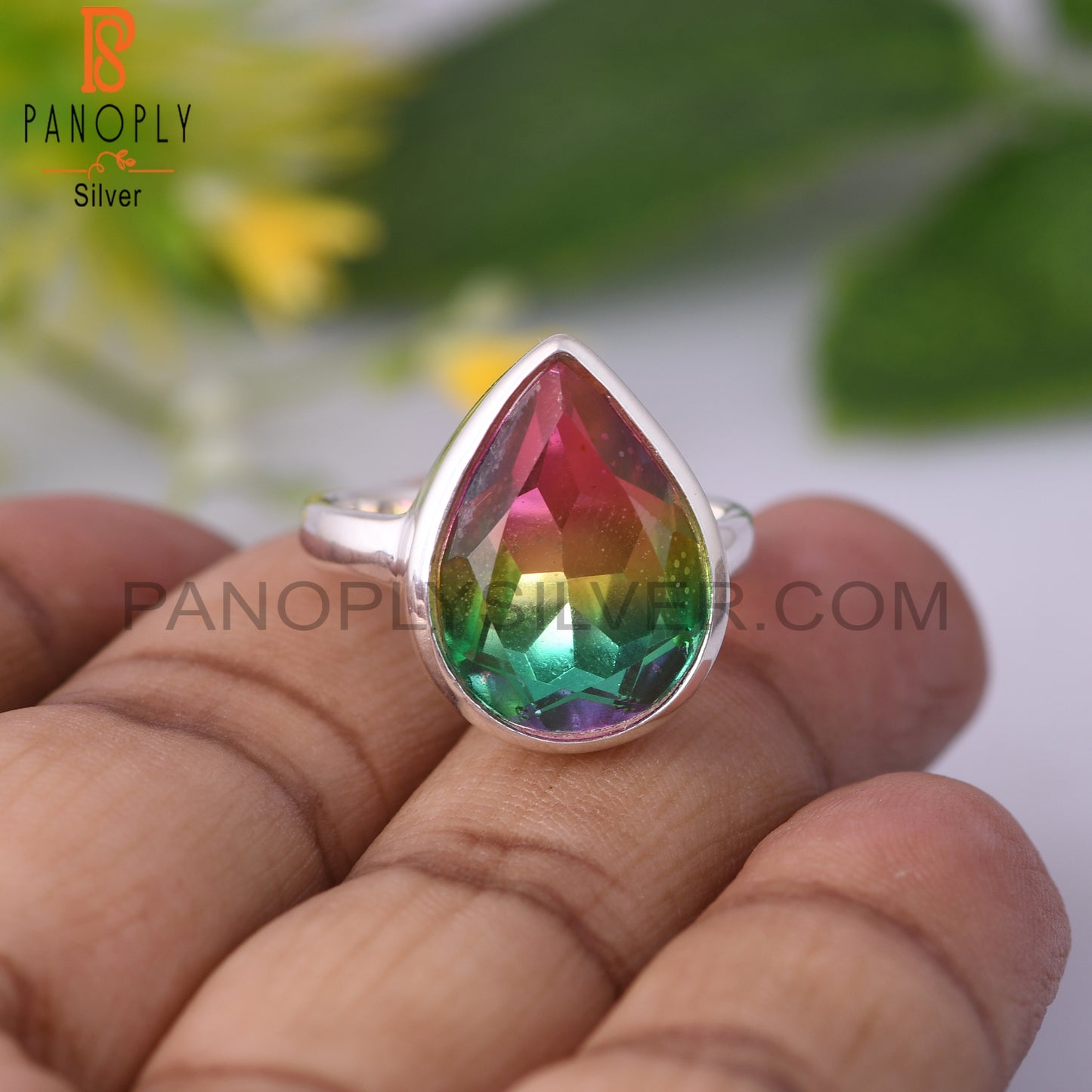 Bio Mystic Doublet Quartz Pear 925 Sterling Silver Ring
