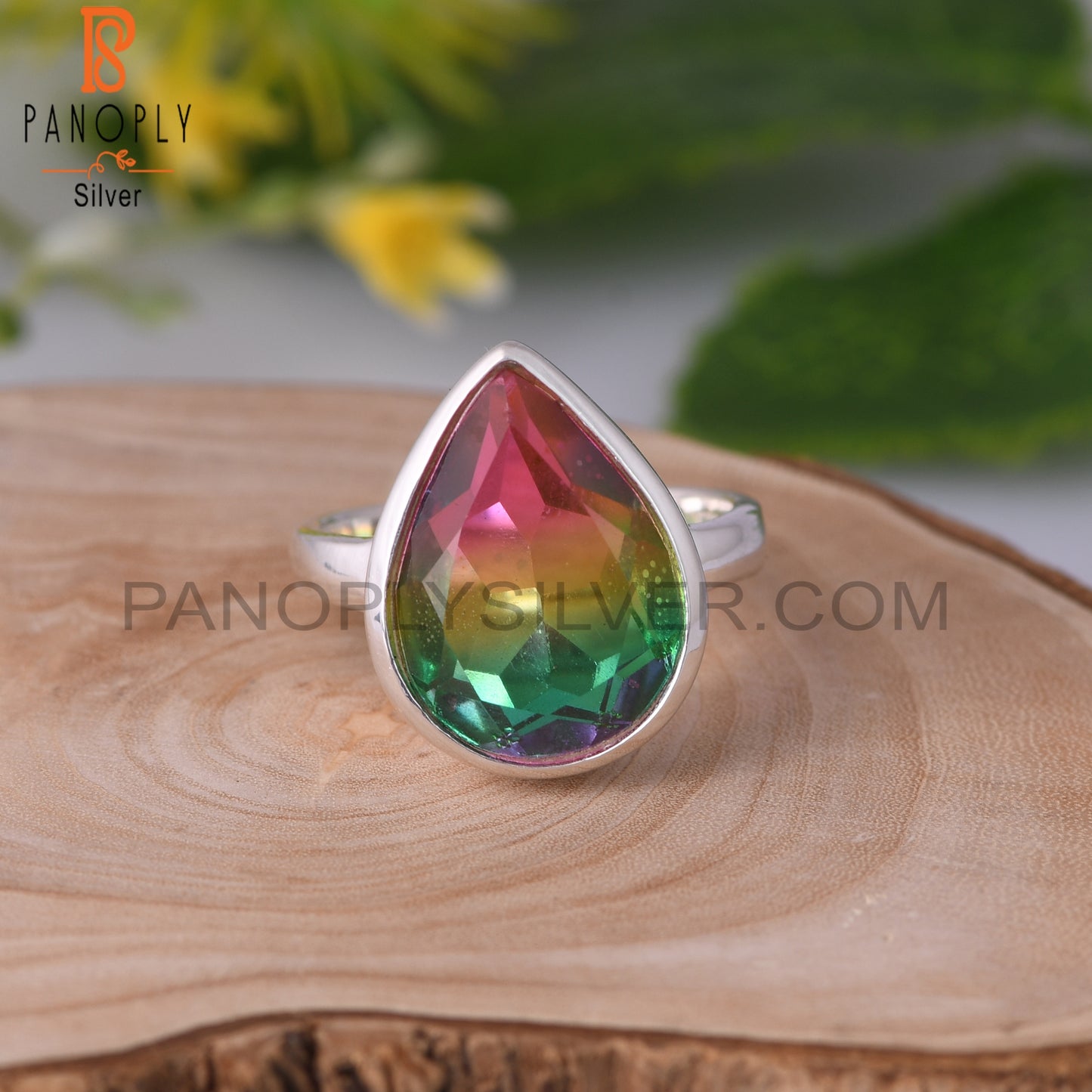 Bio Mystic Doublet Quartz Pear 925 Sterling Silver Ring