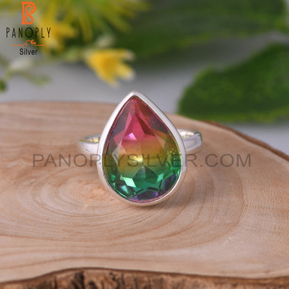 Bio Mystic Doublet Quartz Pear 925 Sterling Silver Ring