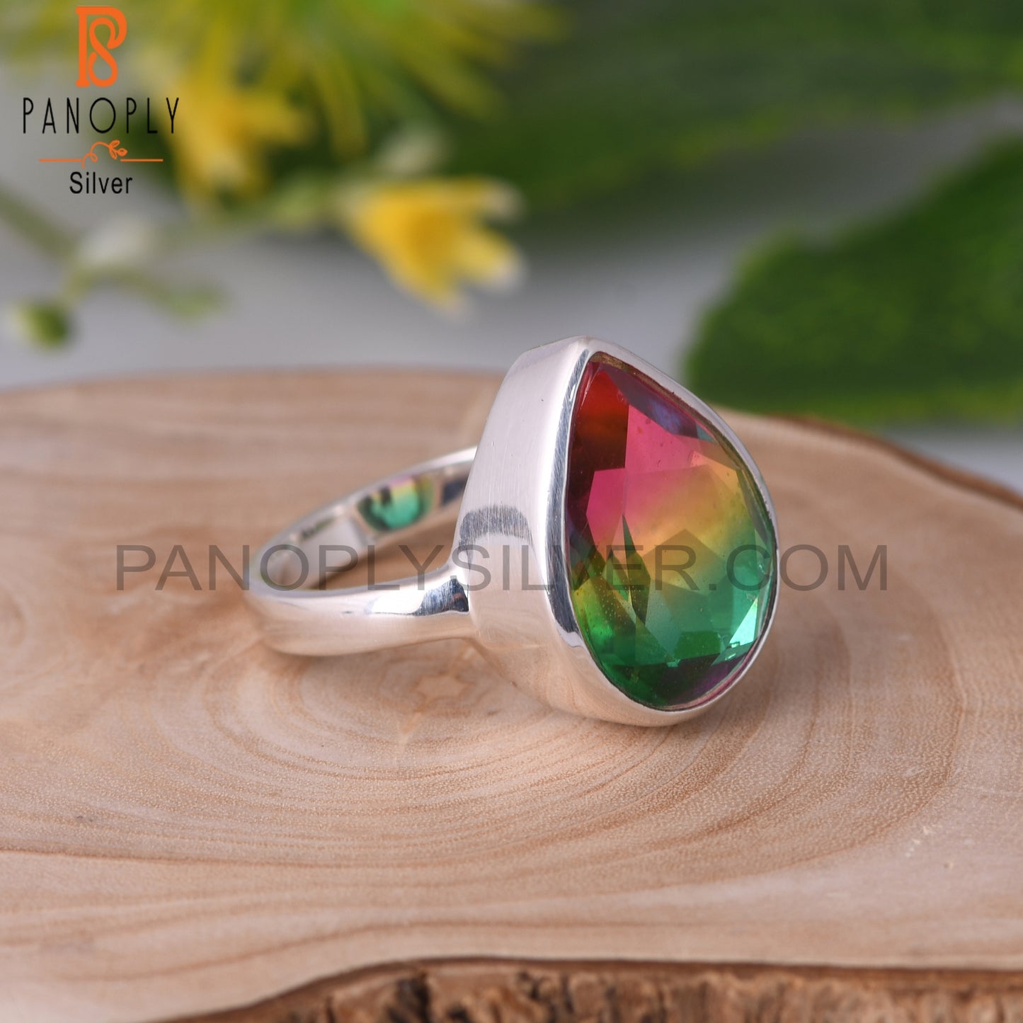 Bio Mystic Doublet Quartz Pear 925 Sterling Silver Ring