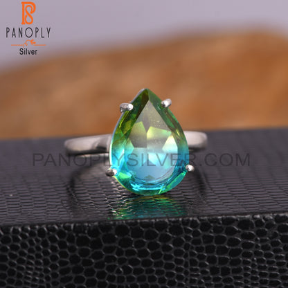 Bio Chrome Diopside Doublet Quartz Pear 925 Silver Ring