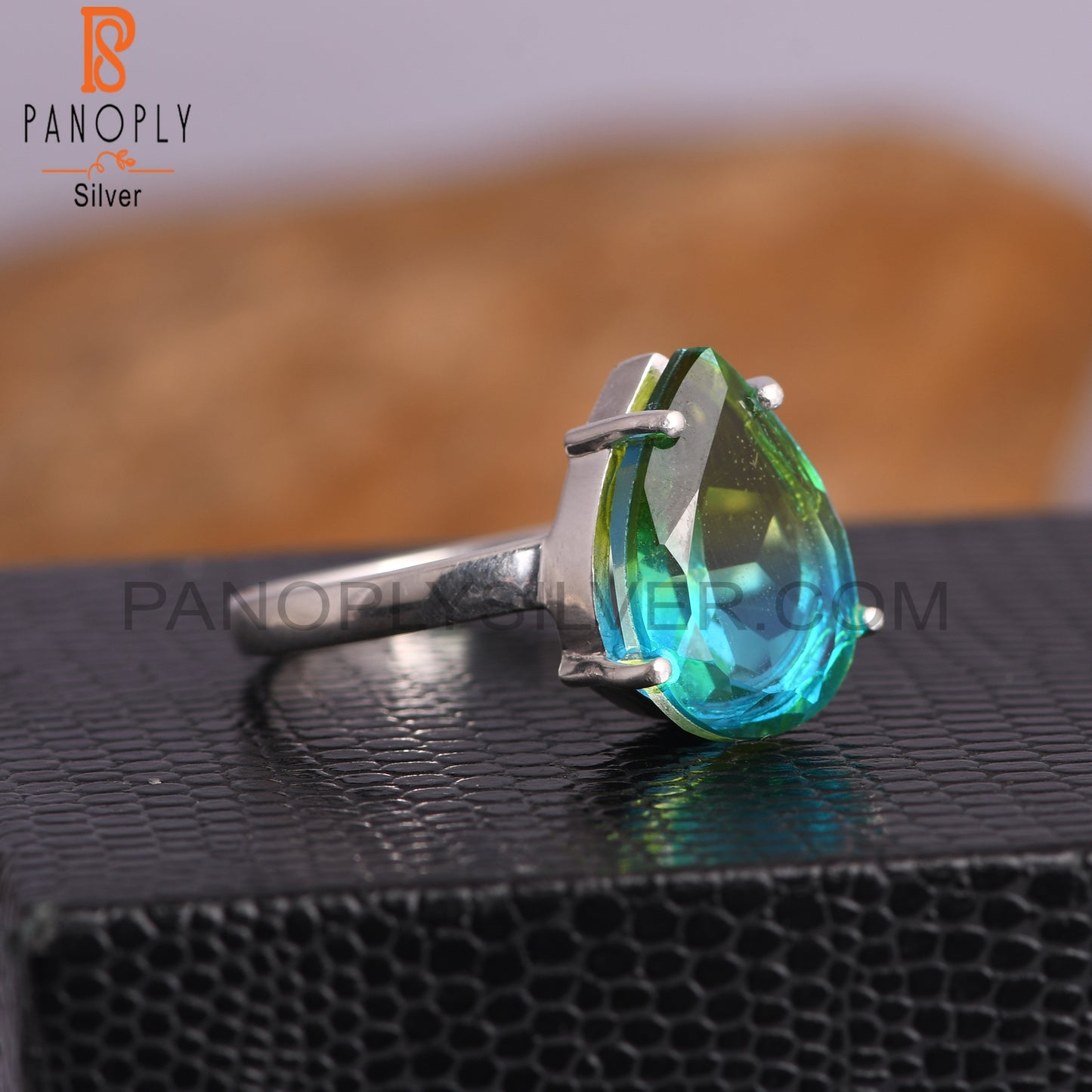 Bio Chrome Diopside Doublet Quartz Pear 925 Silver Ring