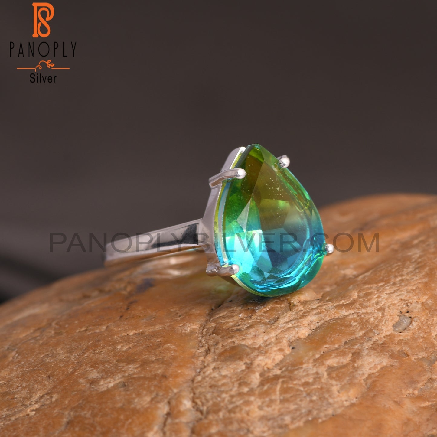 Bio Chrome Diopside Doublet Quartz Pear 925 Silver Ring