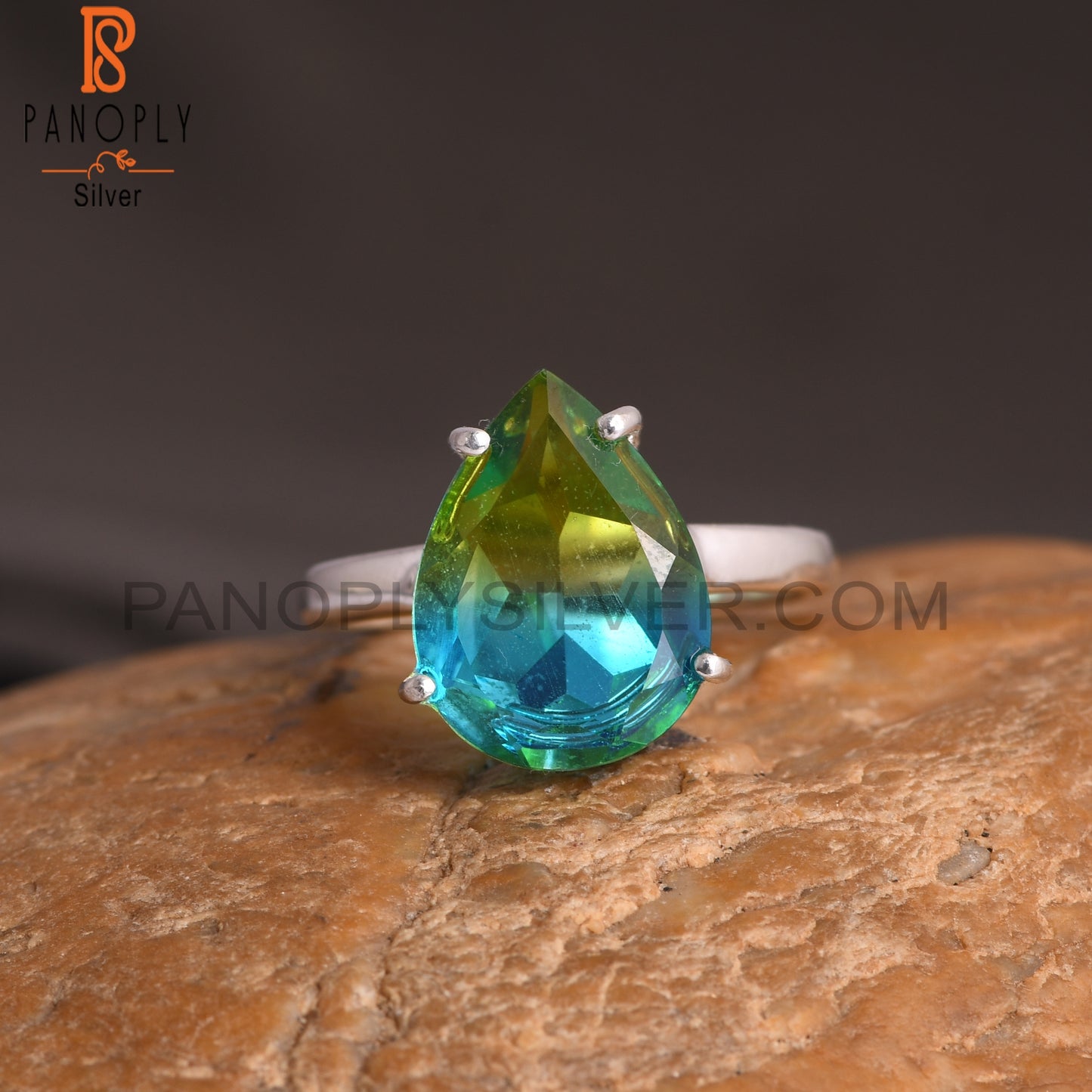 Bio Chrome Diopside Doublet Quartz Pear 925 Silver Ring