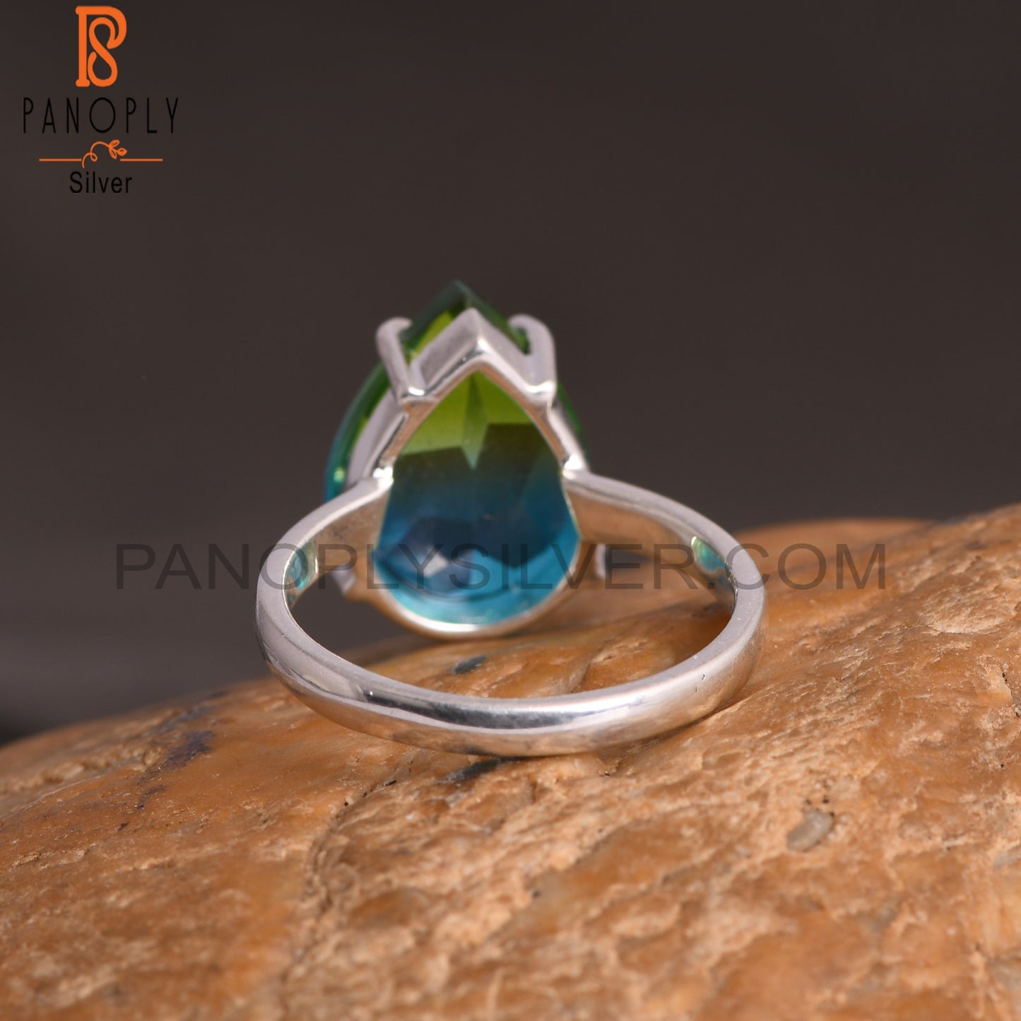 Bio Chrome Diopside Doublet Quartz Pear 925 Silver Ring