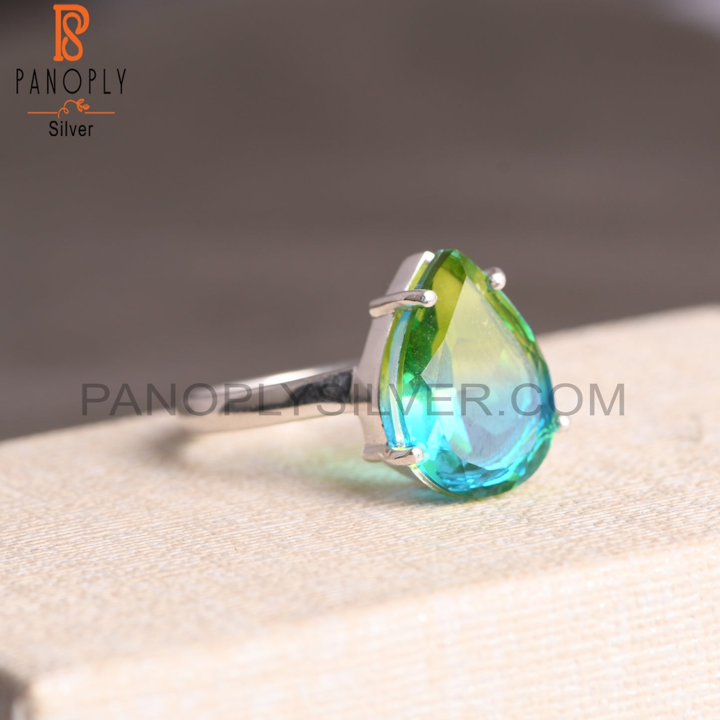 Bio Chrome Diopside Doublet Quartz Pear 925 Silver Ring