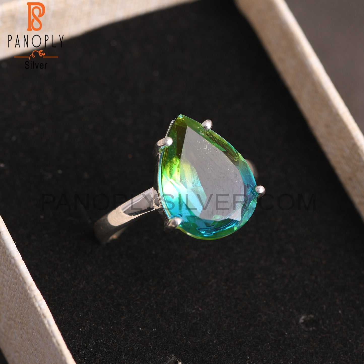 Bio Chrome Diopside Doublet Quartz Pear 925 Silver Ring