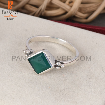 Green Onyx Square Shape 925 Sterling Silver Ring