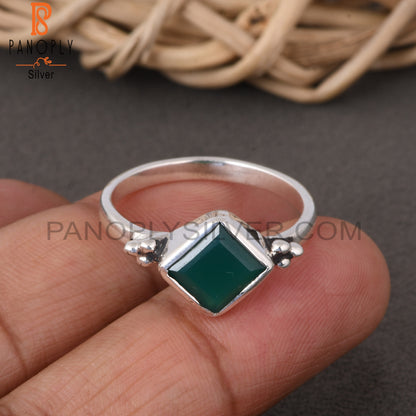 Green Onyx Square Shape 925 Sterling Silver Ring