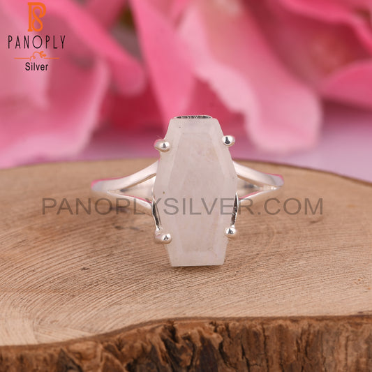 Rainbow Moonstone Coffin 925 Silver Ring
