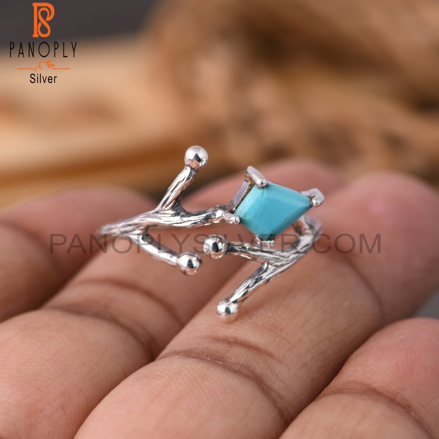Kingman Turquoise Kite Shape Sterling Silver Ring