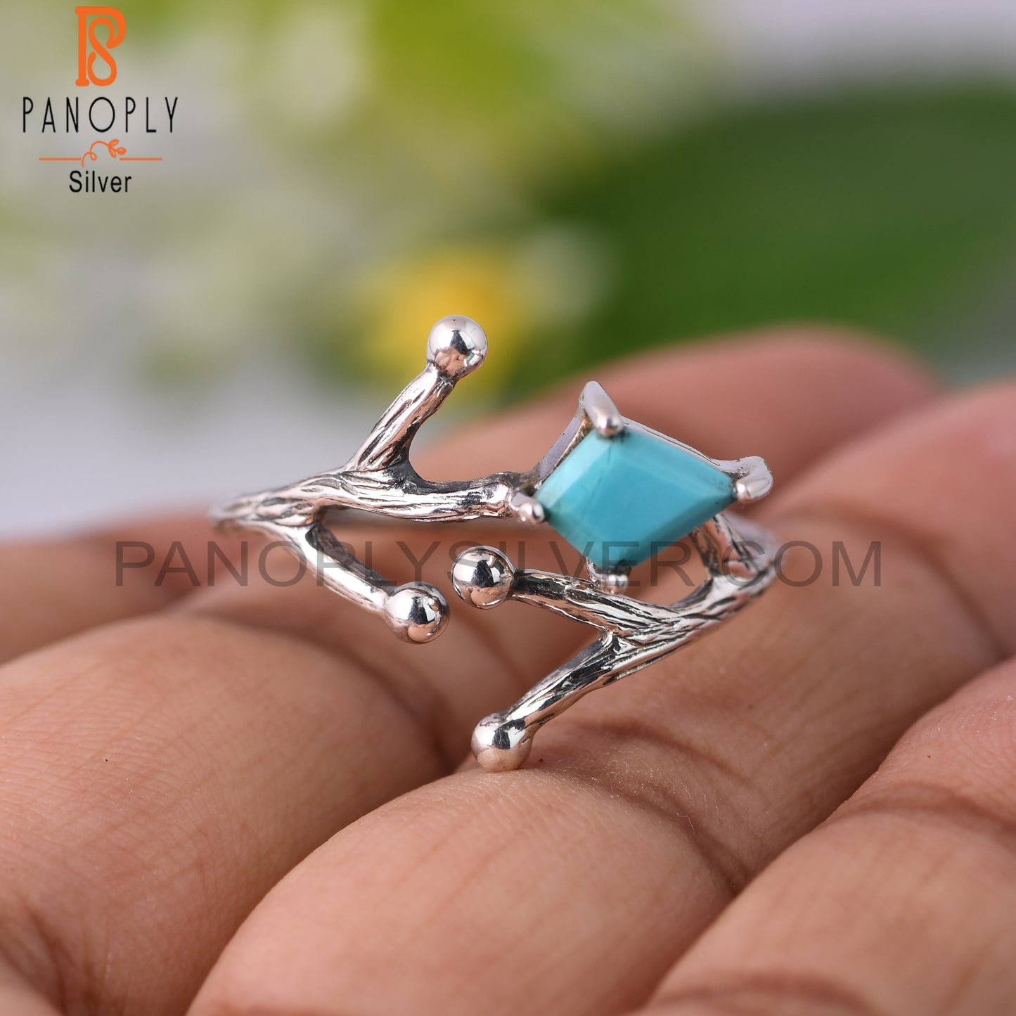 Kingman Turquoise Kite Shape Sterling Silver Ring